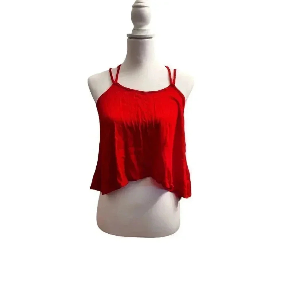 Rue 21 crop tank top spaghetti strap with lace detail size medium red